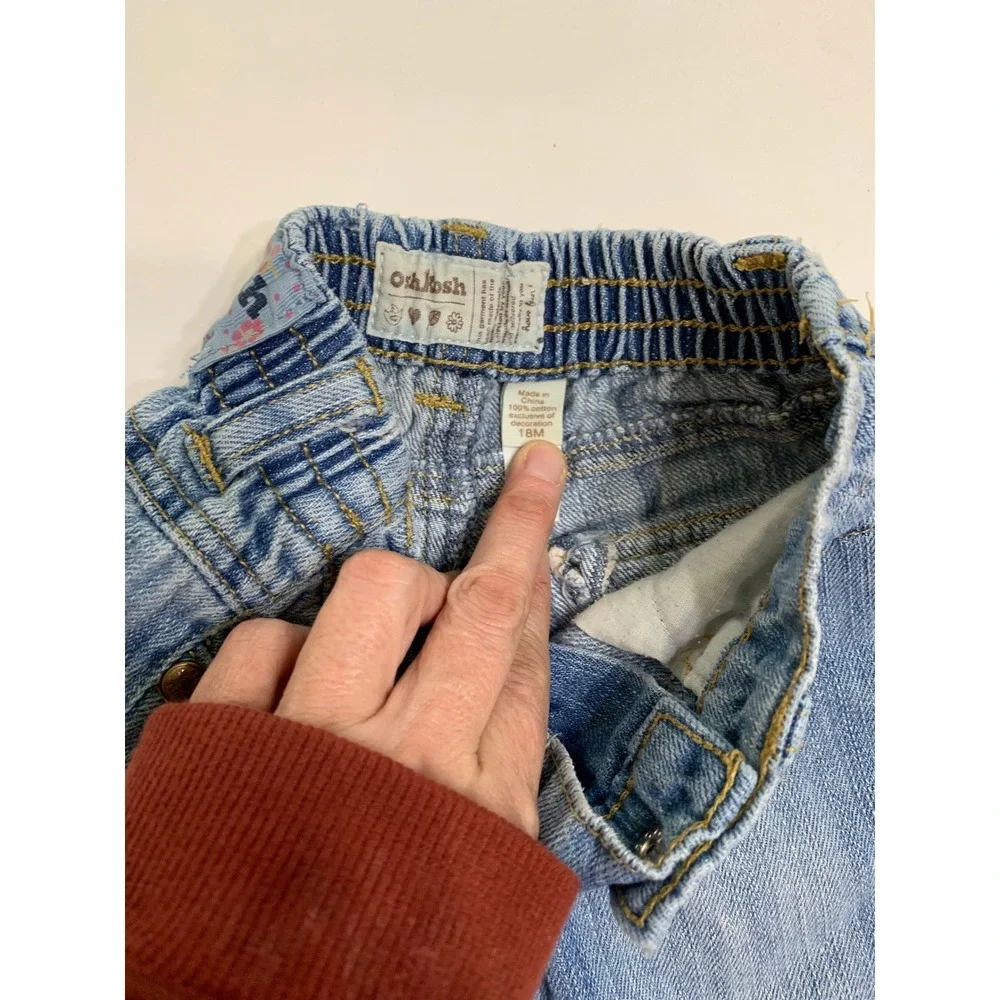 Oshkosh B'gosh Baby Girls Denim Jeans Elastic Waist Flower Accent Size 18 Months